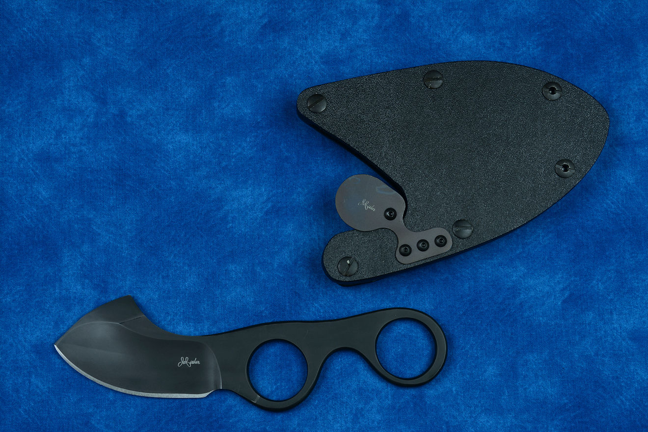 "Random Access III" professional tactical, combat, working, counterterrorism knife, obverse side view in ATS-34 high molybdenum stainless steel blade, hybrid tension-locking sheath in kydex, anodized aluminum, stainless steel, titanium "Random Access III" professional tactical, combat, working, counterterrorism knife, obverse side view in ATS-34 high molybdenum stainless steel blade, hybrid tension-locking sheath in kydex, anodized aluminum, stainless steel, titanium